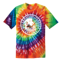 Tie-dye t-shirt with Celebration, Florida logo on a white background