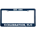 Navy blue license plate frame with 'EST. 1994' and 'CELEBRATION, FL' text 