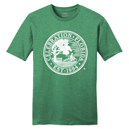 Green t-shirt with white 'Celebration, Florida' logo 