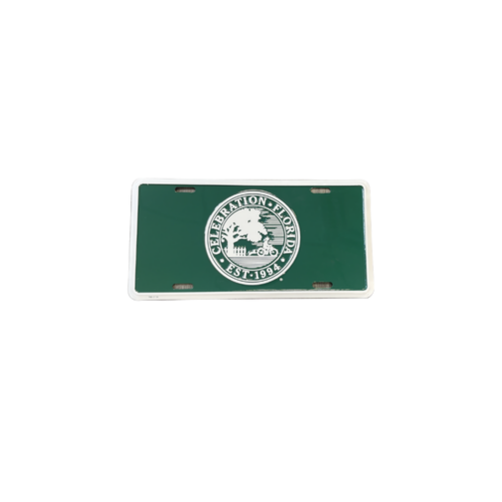 Green license plate with circle Celebration, FL logo